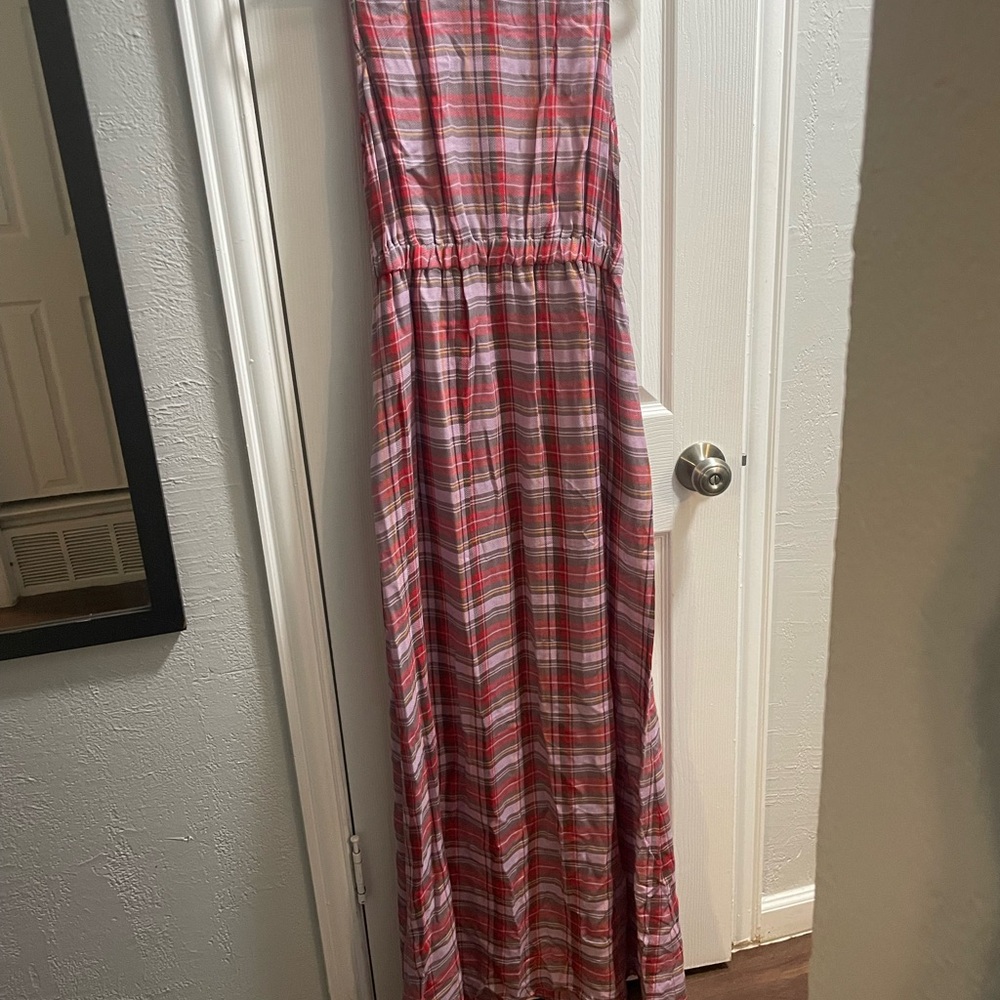 Pink and Gray Plaid Maxi Dress
